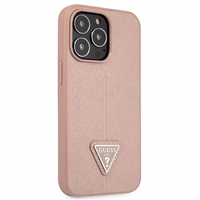 Guess GUHCP13LPSATLP iPhone 13 Pro / 13 6.1" rožinis kietasis dėklas SaffianoTriangle logotipas