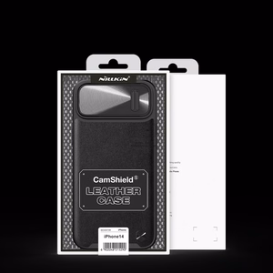 Nillkin CamShield Leather S dėklas iPhone 14 dėklas su kameros dangteliu juodas