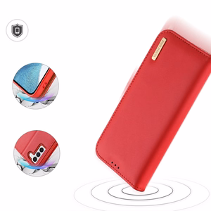 Dux Ducis Hivo dėklas Samsung Galaxy S23+ atverčiamas dėklas su pinigine ir RFID apsauga raudonas
