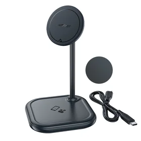 "Acefast" 15 W "Qi" belaidis įkroviklis "iPhone" (su "MagSafe") ir "Apple AirPods" stovo laikiklis Magnetinis laikiklis Pilka (E6 pilka)