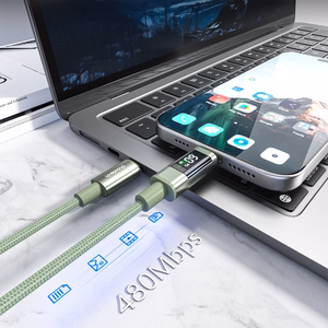 Choetech XCC-1068 PD 60W USB-C - USB-C laidas su ekranėliu 1.2 m - žalias