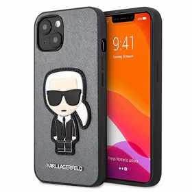 KARL LAGERFELD KLHCP13SOKPG IPHONE 13 MINI 5.4 "sidabrinis/sidabrinis dėklas SAFFIANO IKONIK KARL`S PATCH