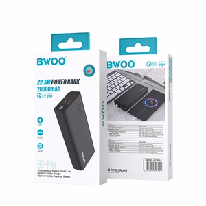 Išorinė baterija BWOO 22,5W 20000 mAh su skaitmenine indikacija, juoda