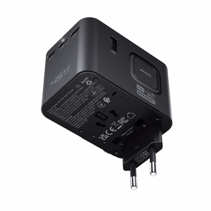 Acefast Z8 GaN 45W kelioninis adapteris 3x USB-C + 2x USB-A kelioninis tinklo įkroviklis su 2500W AC lizdu - juodas