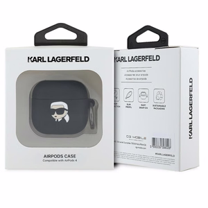 Karl Lagerfeld silikoninis Karl galvos 3D dėklas AirPods 4 - juoda