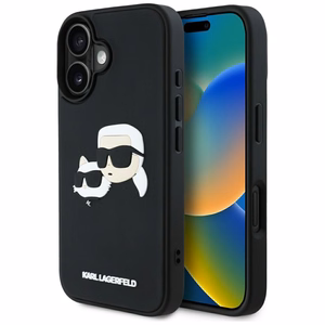 Karl Lagerfeld HC 3D guminis dvigubų galvų iPhone 16 dėklas - juodas