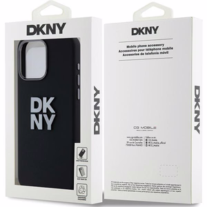 DKNY skystojo silikono metalinio logotipo dėklas telefonui iPhone 15 Pro - juodas