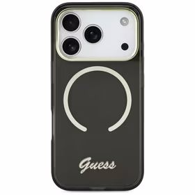 Guess IML Script Metal MagSafe Dėklas for iPhone 17 - juodas