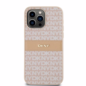 DKNY odinis mono juostelės ir metalinis logotipas dėklas iPhone 14 Pro - rožinis