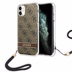 Guess GUOHCN61H4STW iPhone 11 rudas/rudas kietas dėklas 4G Print Dirželis
