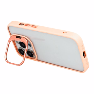 Tel Protect Dėklas telefonui su stovu + kameros stiklas Iphone 15 Pro Max šviesiai rožinė