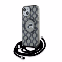 Karl Lagerfeld IML Crossbody Monogram Karl & Choupette Head Magnetinis dėklas iPhone 15 / 14 / 13 - juodas