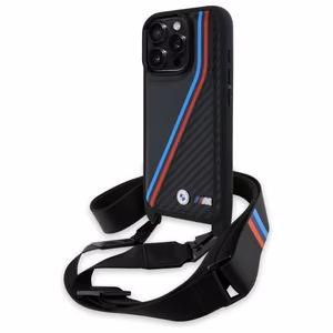 BMW M Edition карбон триколор линии и ремешок Чехол для iPhone 16 Pro - чёрный