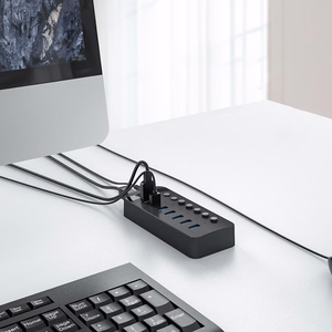"Orico CT2U3-7AB" 7x USB-A 3.0 šakotuvas su jungikliais - juodas