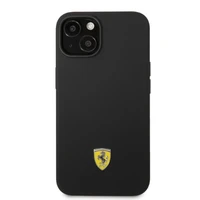 Ferrari FEHMSIP14SBK iPhone 14 6.1" juoda/juoda kietas dėklas silikoninis metalinis logotipas Magsafe