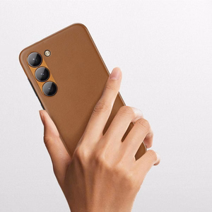 Dux Ducis Grit dėklas Samsung Galaxy S23+ eleganti dėklas iš dirbtinės odos ruda