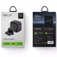 ENERGEA tinklo įkroviklis 2xUSB-C PD-PPS 45W2C juodas/black US+EU Travelite GAN45