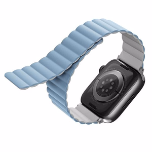UNIQ dirželis Revix Apple Watch Series 1/2/3/4/5/6/7/8/9/SE/SE2 38/40/41mm dvipusis magnetinis baltas-mėlynas