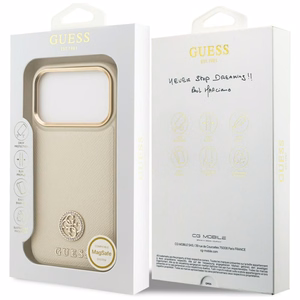 Guess Grūdėtas Strass logotipas Magnētinis dėklas telefonui iPhone 17 Pro - smėlinas