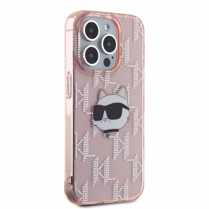 Karl Lagerfeld IML Choupette galvos ir monogramos dėklas iPhone 15 Pro - rožinė