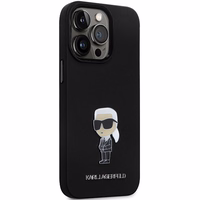 Karl Lagerfeld KLHCP14XSMHKNPK dėklas telefonui iPhone 14 Pro Max 6.7" - juodas silikoninis Ikonik metalinis ženkliukas