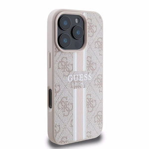 Guess 4G Spausdintų juostų MagSafe iPhone 16 Pro dėklas - rožinis