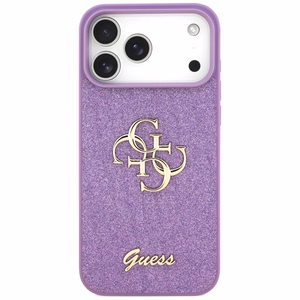 Guess Fiksuotas Blizgus Didelis 4G dėklas telefonui iPhone 17 Pro Max - violetinė
