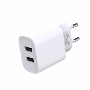 "XO" sieninis įkroviklis CE02C 2x USB 2,1A baltos spalvos + "Lightning" laidas
