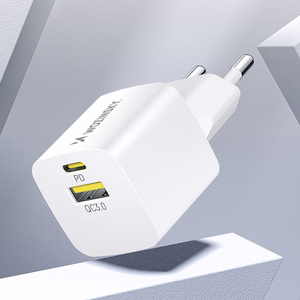 Wozinsky WWCEAC GaN USB-A USB-C 33W sieninis įkroviklis - baltas