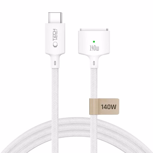 Tech-Protect MMC01 Ultraboost USB-C / MagSafe 3 140W 300cm laidas, skirtas MacBook, baltas