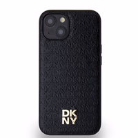 DKNY Odinis monogramos raštas su metaliniu logotipu magnetinis dėklas telefonui iPhone 15/14/13 - juodas