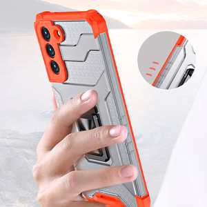 Crystal žiedinis dėklas šarvuotas hibridinis + magnetinis laikiklis Samsung Galaxy S22 + (S22 Plus) mėlynas