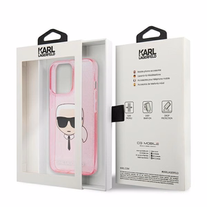 Karl Lagerfeld blizgus Karl's galvos dėklas telefonui iPhone 13 Pro Max – rožinis