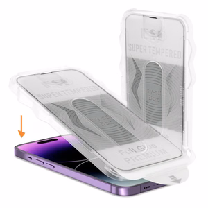 Grūdintas stiklas (m) su pilnu klijavimu, Easy-Stick dėžutė iPhone 15 Pro - juodas