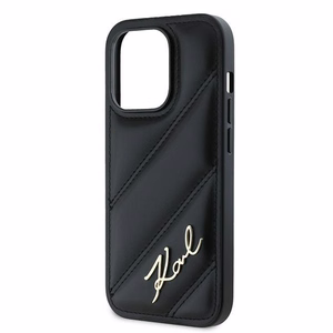 Karl Lagerfeld Diagonal Quilted Script dėklas telefonui iPhone 14 Pro - juodas