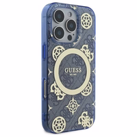 Guess GUHMP16XH4PYEEB iPhone 16 Pro Max 6.9" mėlynas/mėlynas kietas dėklas IML Peony On 4G Background Magnetinis