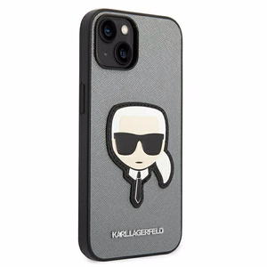 Karl Lagerfeld Saffiano Karl's Head Patch dėklas telefonui iPhone 14 Plus - sidabrinis