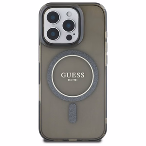 Guess IML Glitter Circle Magnetinis dėklas iPhone 16 Pro Max - juodas