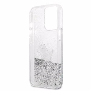 Karl Lagerfeld Skystas blizgučiai Choupette Fun dėklas telefonui iPhone 13 Pro Max 6.7" - sidabrinis