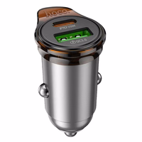 Automobilinis įkroviklis Hoco USB A + USB C QC3.0 PD 43W + kabelis USB C į USB C NZ16A metalinis pilkas