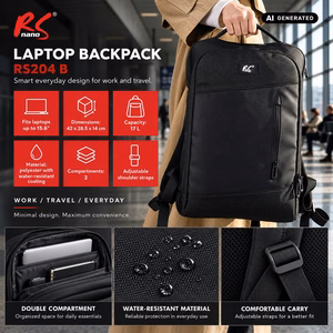 NanoRS Laptop Backpack, 15.6", Black, 42x28.5x14, Waterproof RS204 B