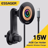 Automobilinis laikiklis Essager "Arpege" juodas (bevielis krovimas 15W) (magnetinis / grotelėms)