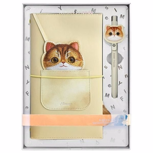 NIMMY rinkinys 2in1 užrašų knygelė + rašiklis BIG EYED PET 2.0 Katė chaki