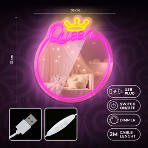Neon MIRROR LED QUEEN warm baltas rožinis FMNE04 Forever Light