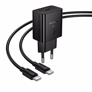 Telefono įkroviklis Hoco USB C QC PD 25W + laidas USB C į USB C N76 juodas