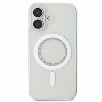 Guess IML Rhinestones magnetinis dėklas telefonui iPhone 16 Plus - baltas