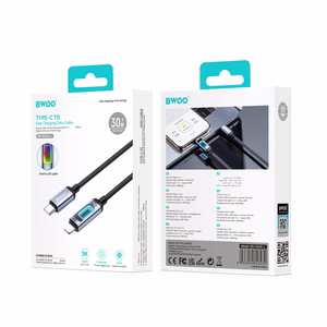BWOO X324CL pintas greito įkrovimo kabelis su šviesos indikacija PD 27W USB-C - Lightning