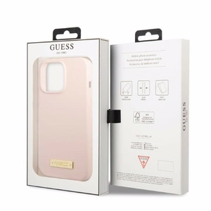Guess GUHMP13LSPLP iPhone 13 Pro / 13 6.1" rožinis/rožinis kietas dėklas Silikoninis Logo Plate Magnetinis