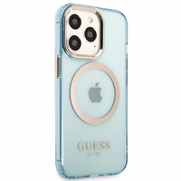 Guess Gold Outline permatomas Magnetinis MagSafe dėklas telefonui iPhone 13 Pro / iPhone 13 - mėlynas