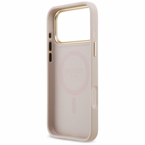 Guess 4G Strass Logo & Big Strap Metal Buttons Magnetinis dėklas telefonui iPhone 17 Pro Max - rožinė